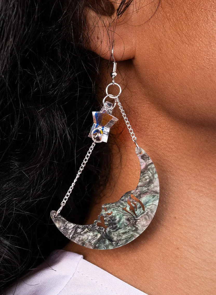 La Luna Moon and Stars Earrings - Galaxy Swirl