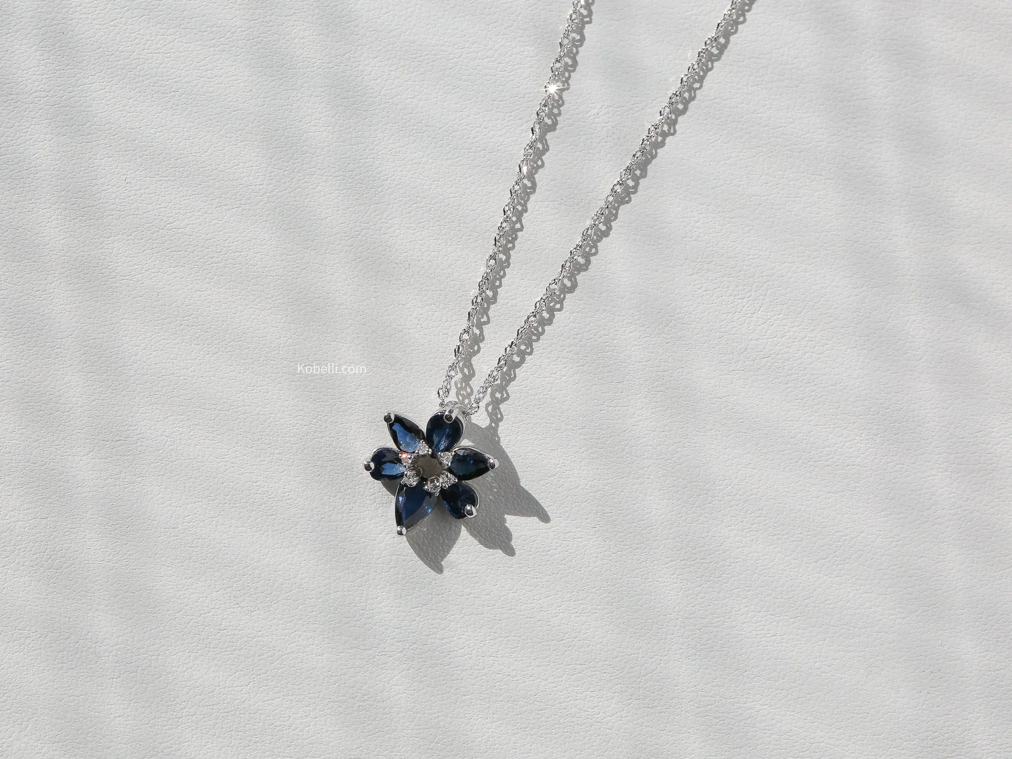 Leia Dark Sapphire Flower Necklace