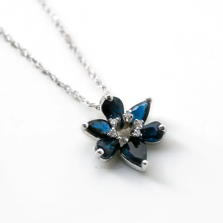 Leia Dark Sapphire Flower Necklace