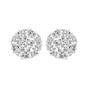 Liberty: Silver rhodium plated with multi cut CZ cluster round shape stud earrings