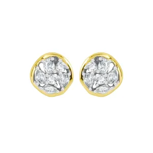 Liberty: Silver yellow gold plated with round CZ cluster stud earrings