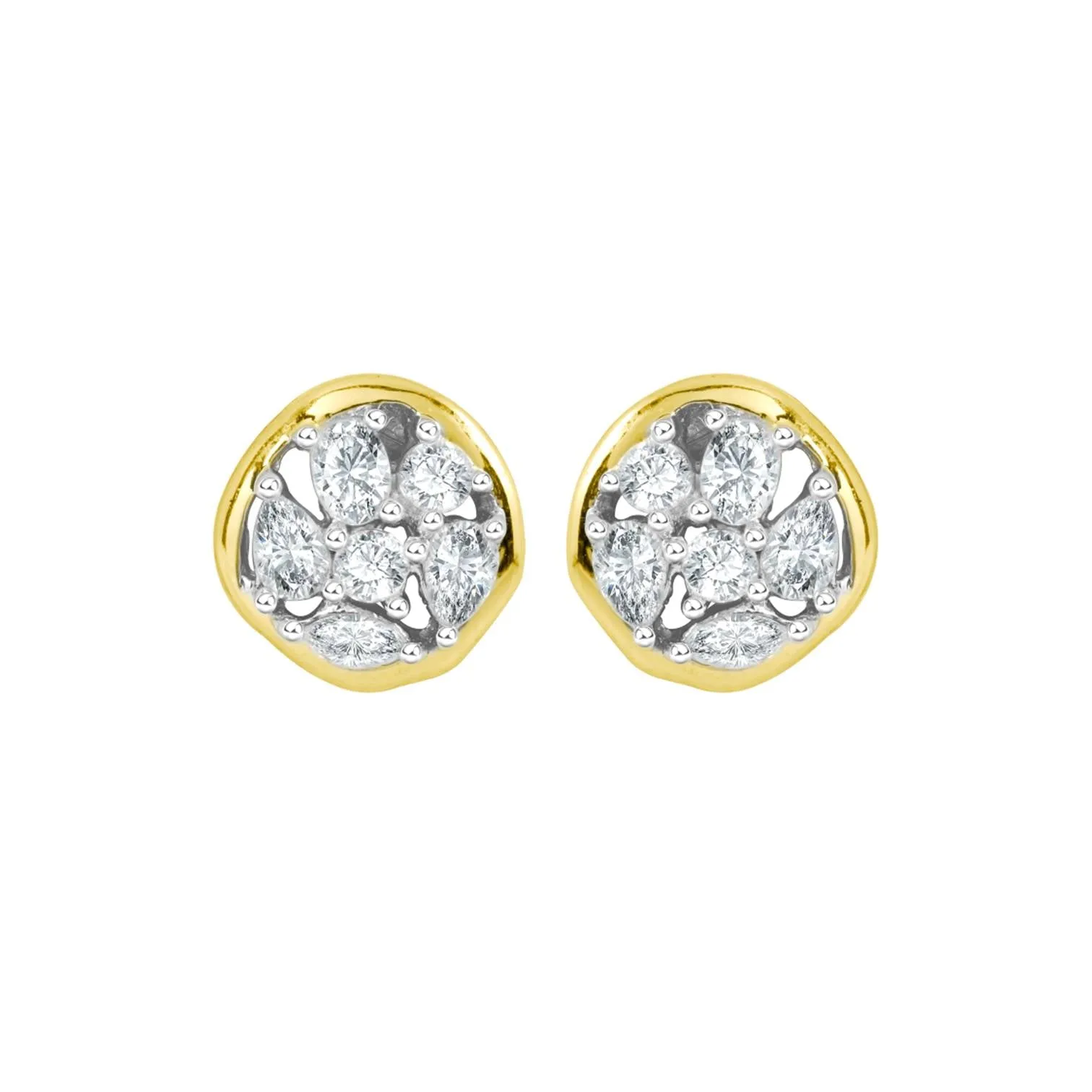 Liberty: Silver yellow gold plated with round CZ cluster stud earrings