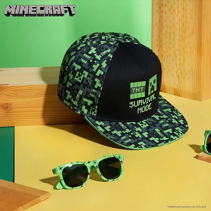 Minecraft Baseball Cap and Kids Sunglasses Set, Creeper Adjustable Boys Hat 100% UV Protection Kids Sunglasses Boys Holiday Accessories Gamer Gifts