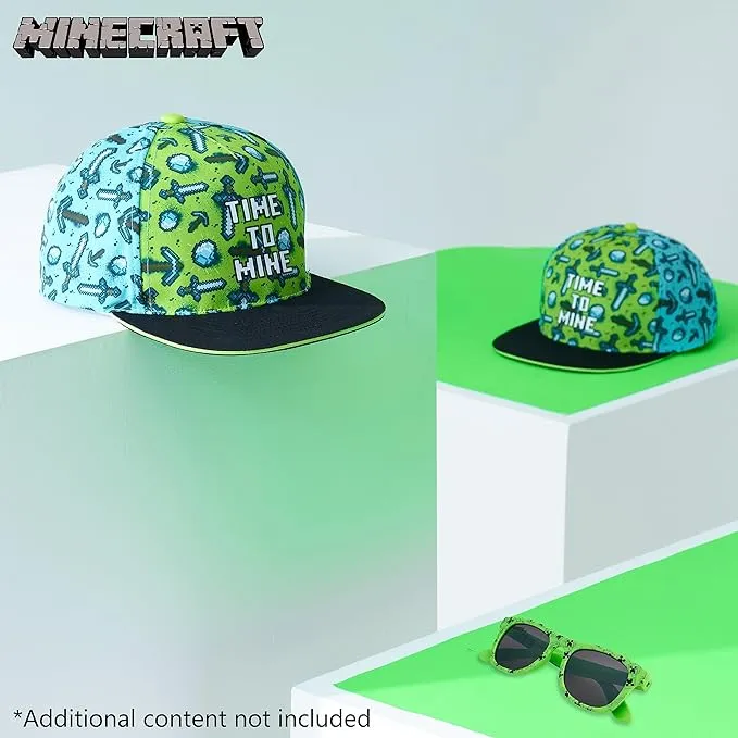 Minecraft Baseball Cap and Kids Sunglasses Set, Creeper Adjustable Boys Hat 100% UV Protection Kids Sunglasses Boys Holiday Accessories Gamer Gifts