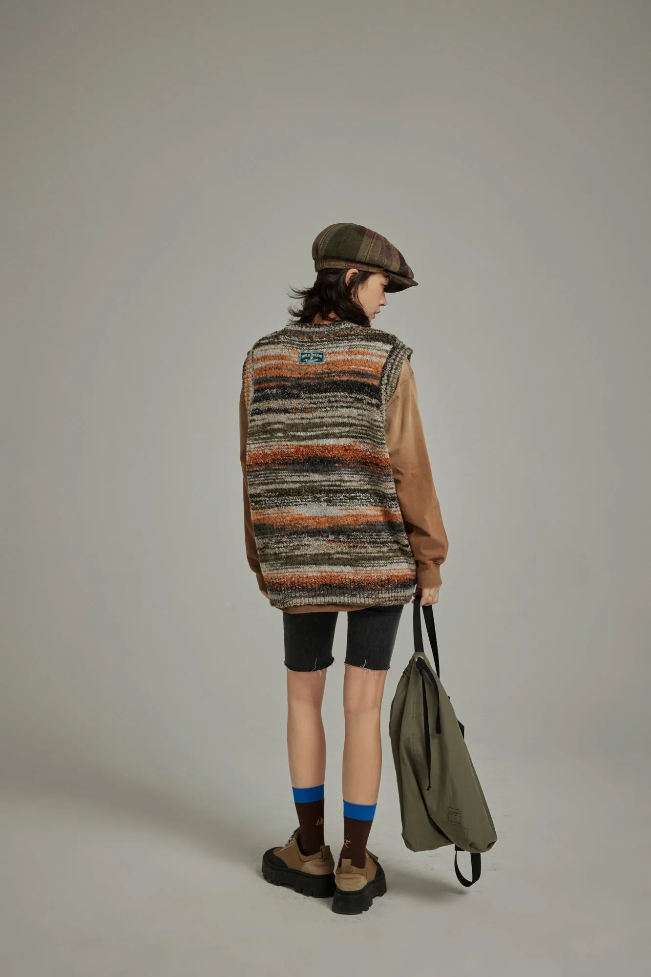 Mixed Color Blur Stripes Knit Vest