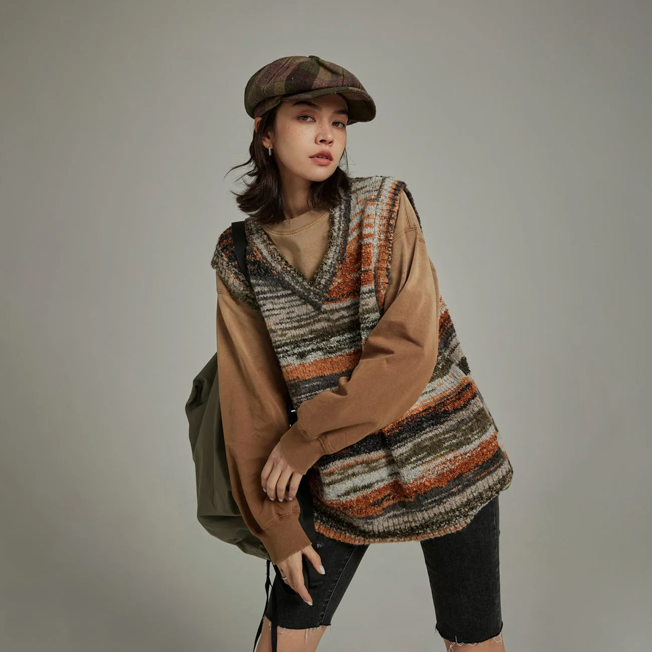 Mixed Color Blur Stripes Knit Vest