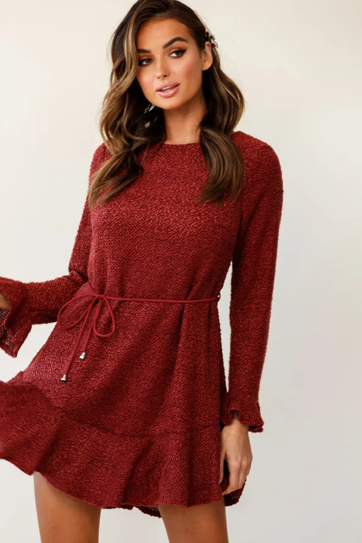 Montville Long Sleeve Knit Dress Maroon