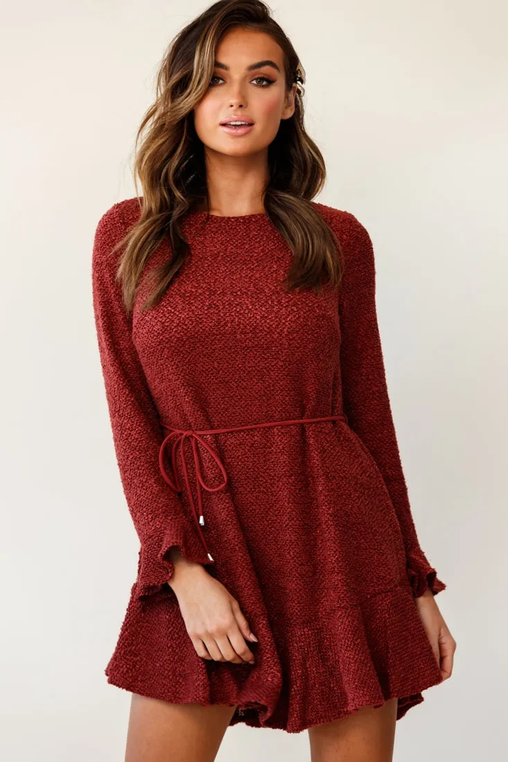 Montville Long Sleeve Knit Dress Maroon