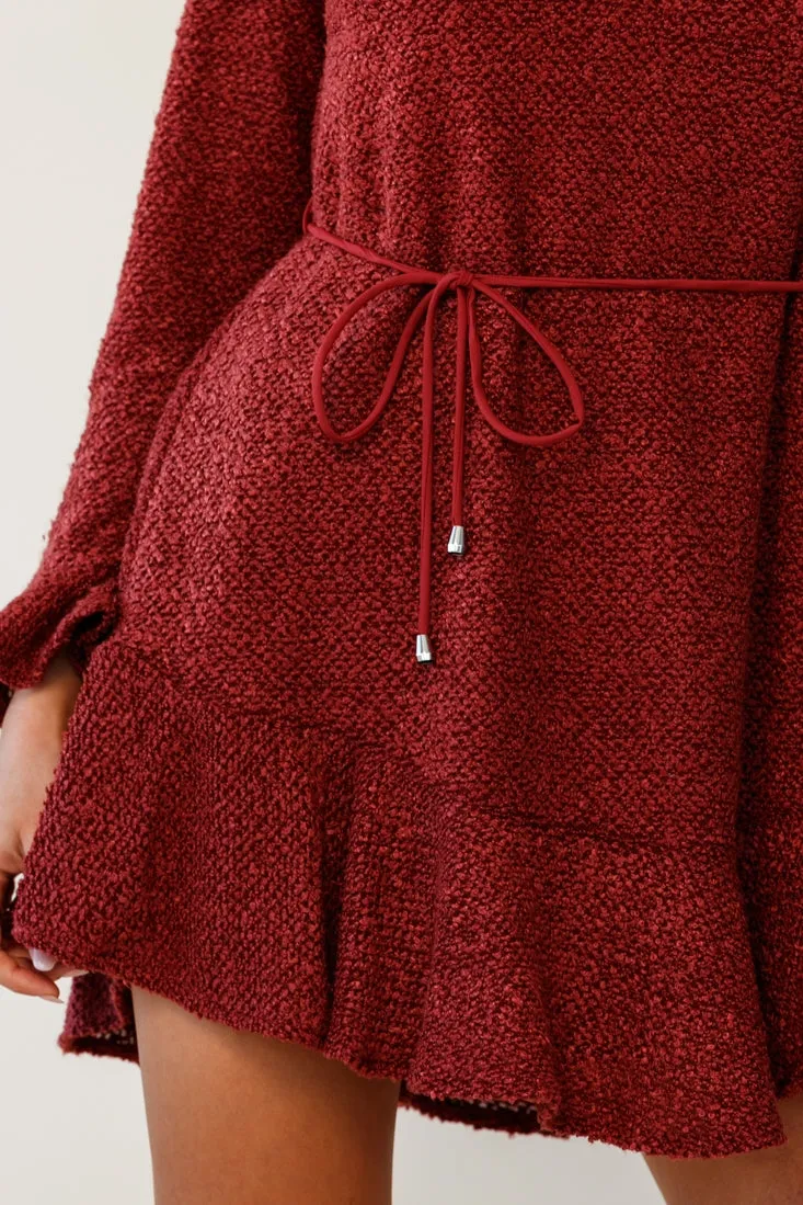 Montville Long Sleeve Knit Dress Maroon