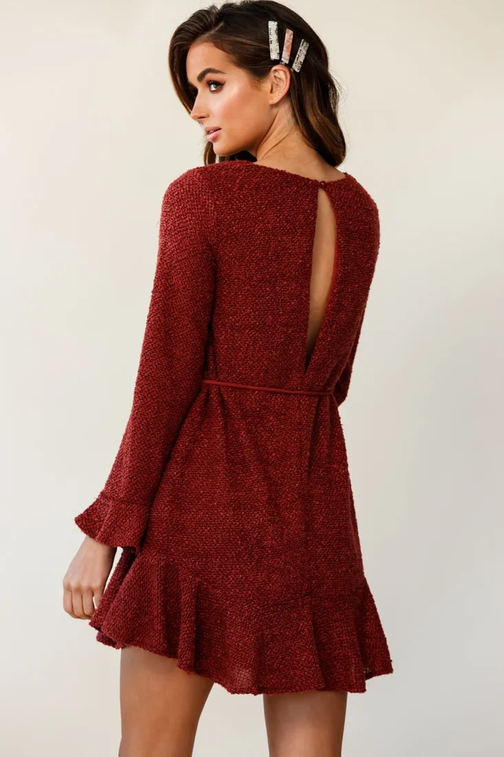 Montville Long Sleeve Knit Dress Maroon