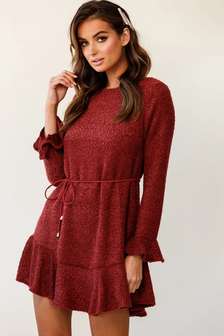 Montville Long Sleeve Knit Dress Maroon