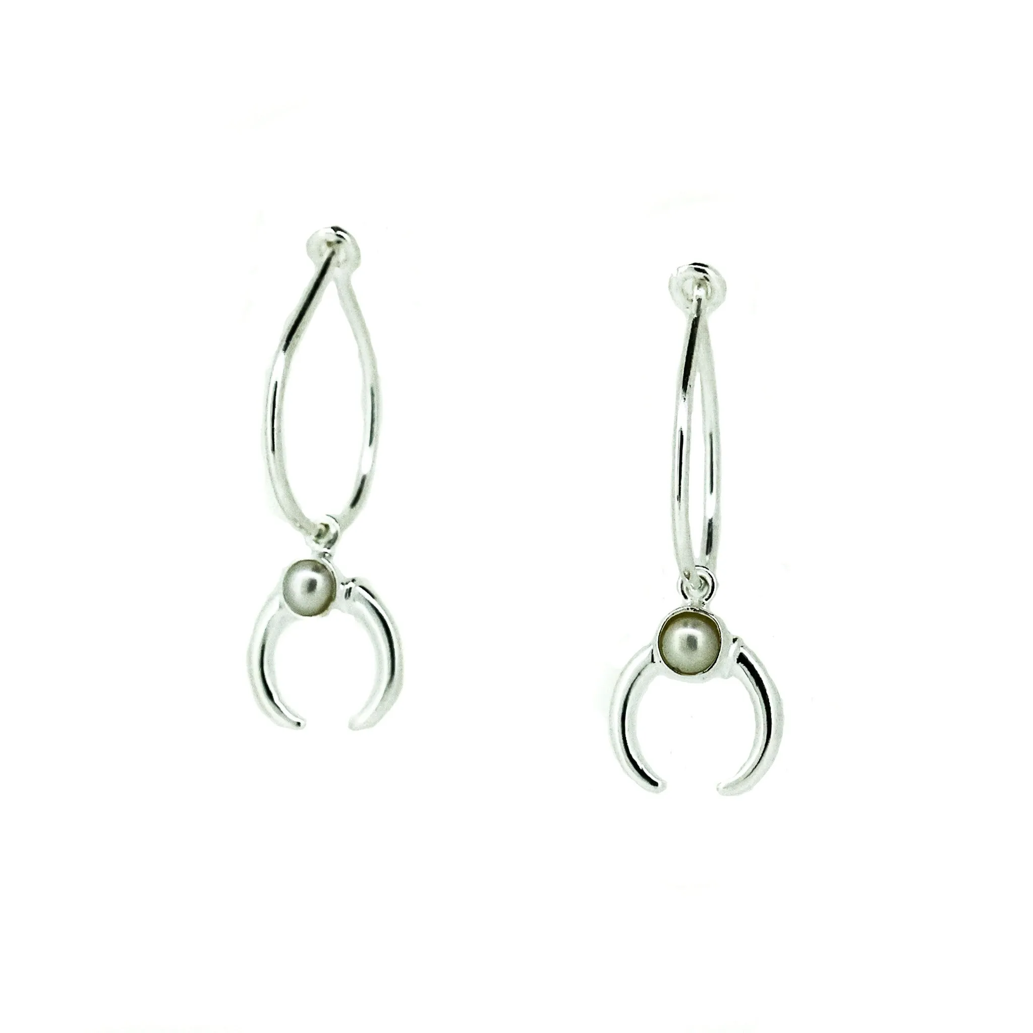 Moon Pearl Sleepers Earrings Silver