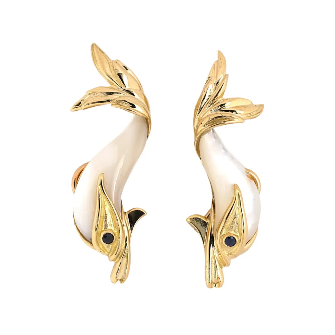 Mother-of-Pearl & Sapphire Dolphin Earrings