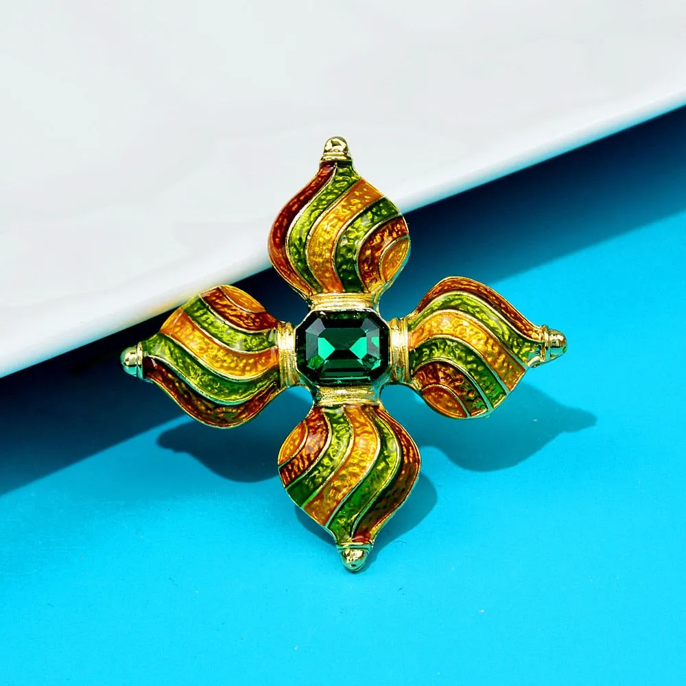 New Arrivalgreen Color Rhinestone Cross Brooches For Women