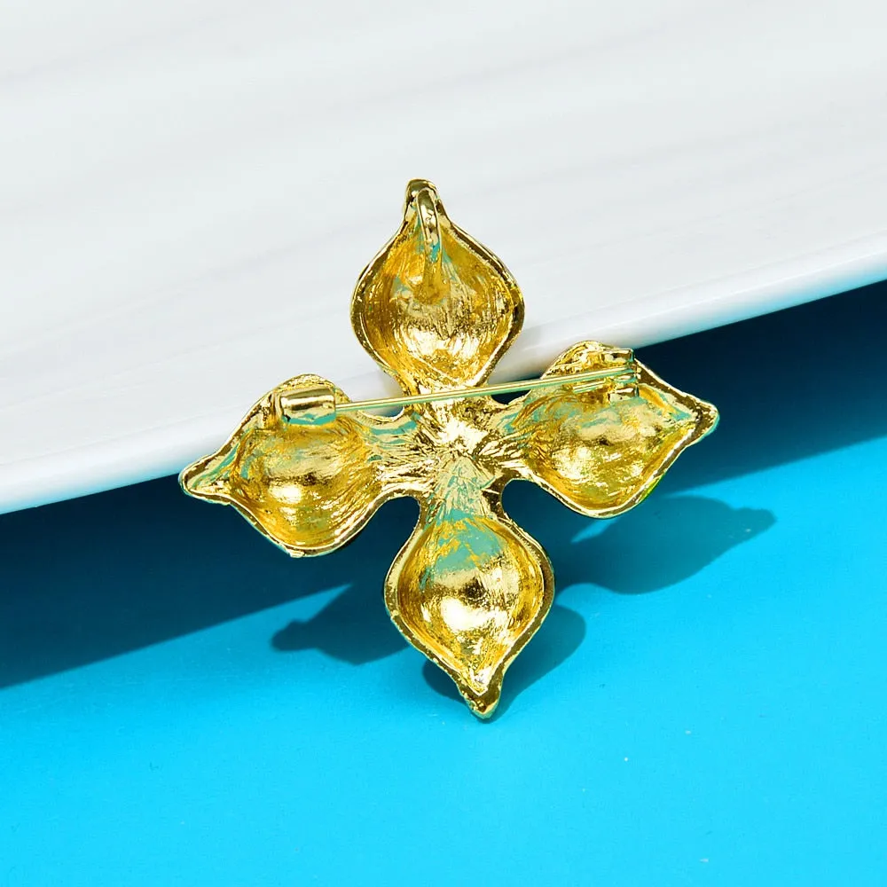 New Arrivalgreen Color Rhinestone Cross Brooches For Women