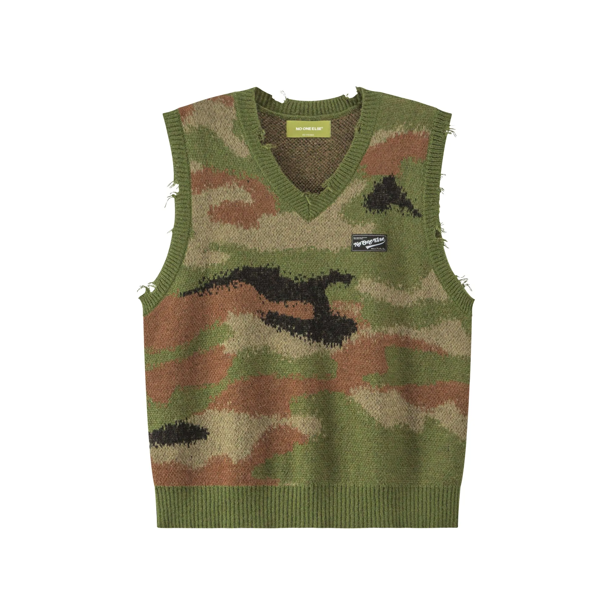 Noe Distressed Camouflage Print Sweater Vest