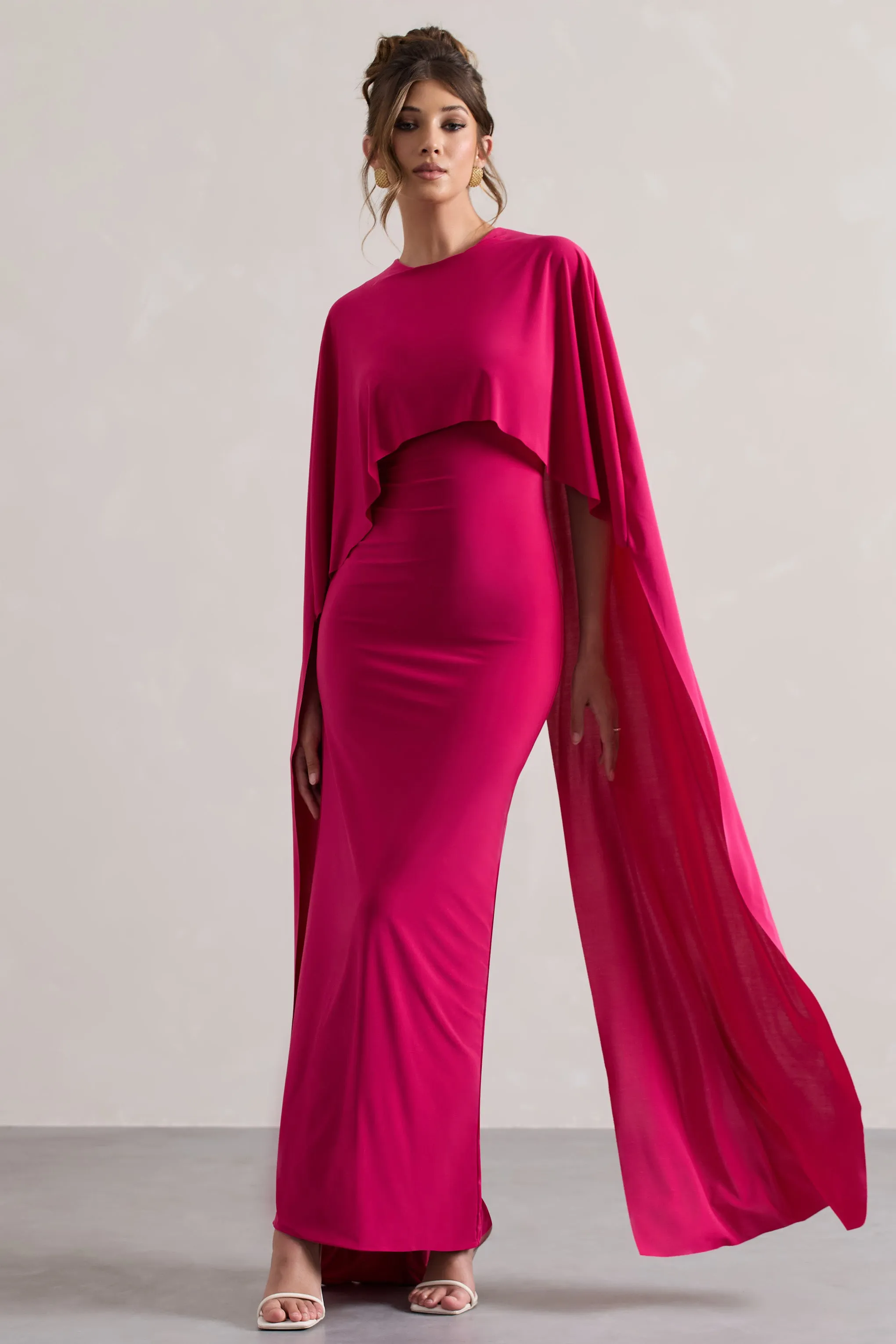 Padma | Pink Draped Maxi Dress With Cape Sleeves