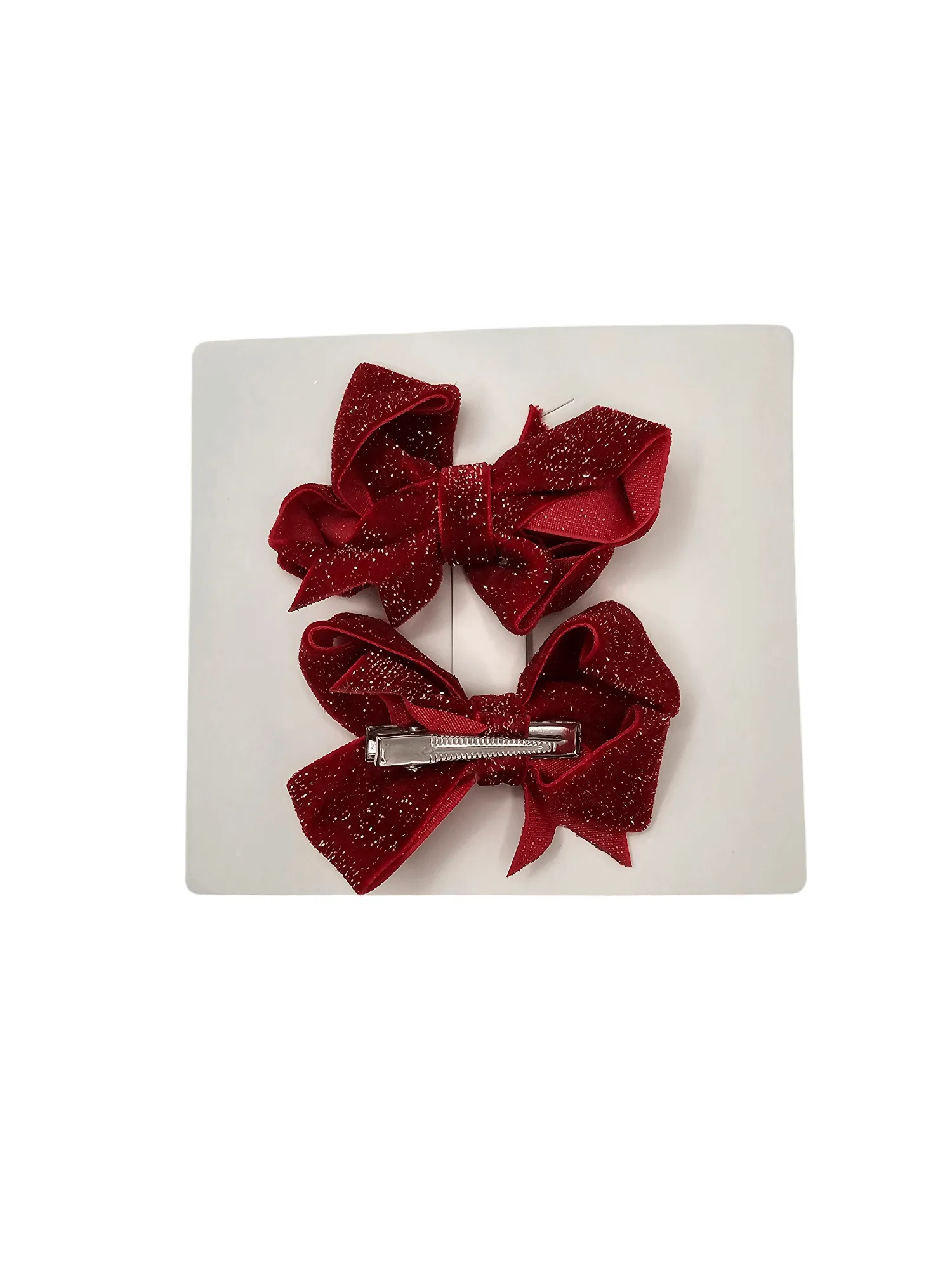 Pair of Red Velvet Sparkle 3 Inch Bow Clips - Christmas Collection