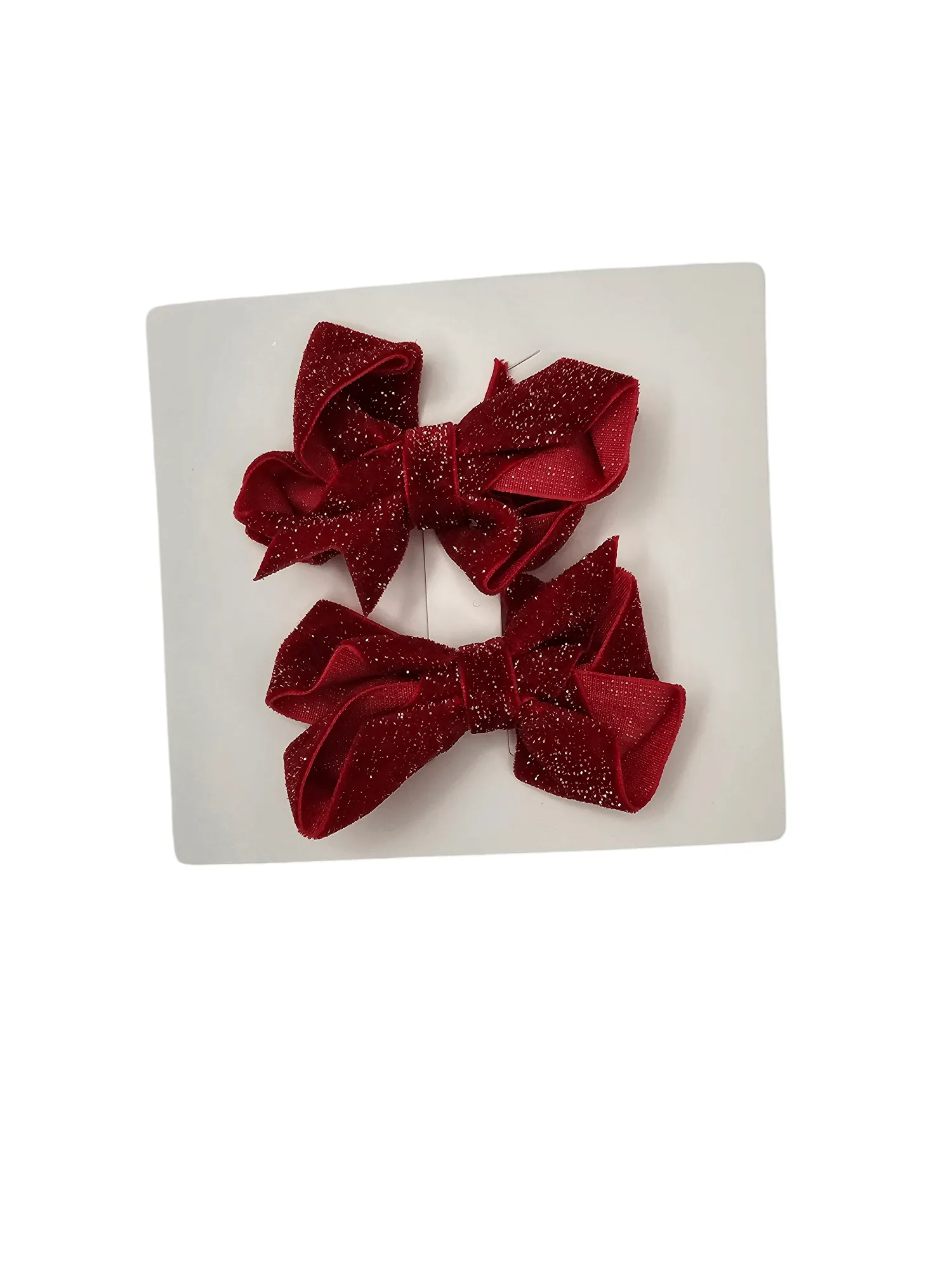 Pair of Red Velvet Sparkle 3 Inch Bow Clips - Christmas Collection