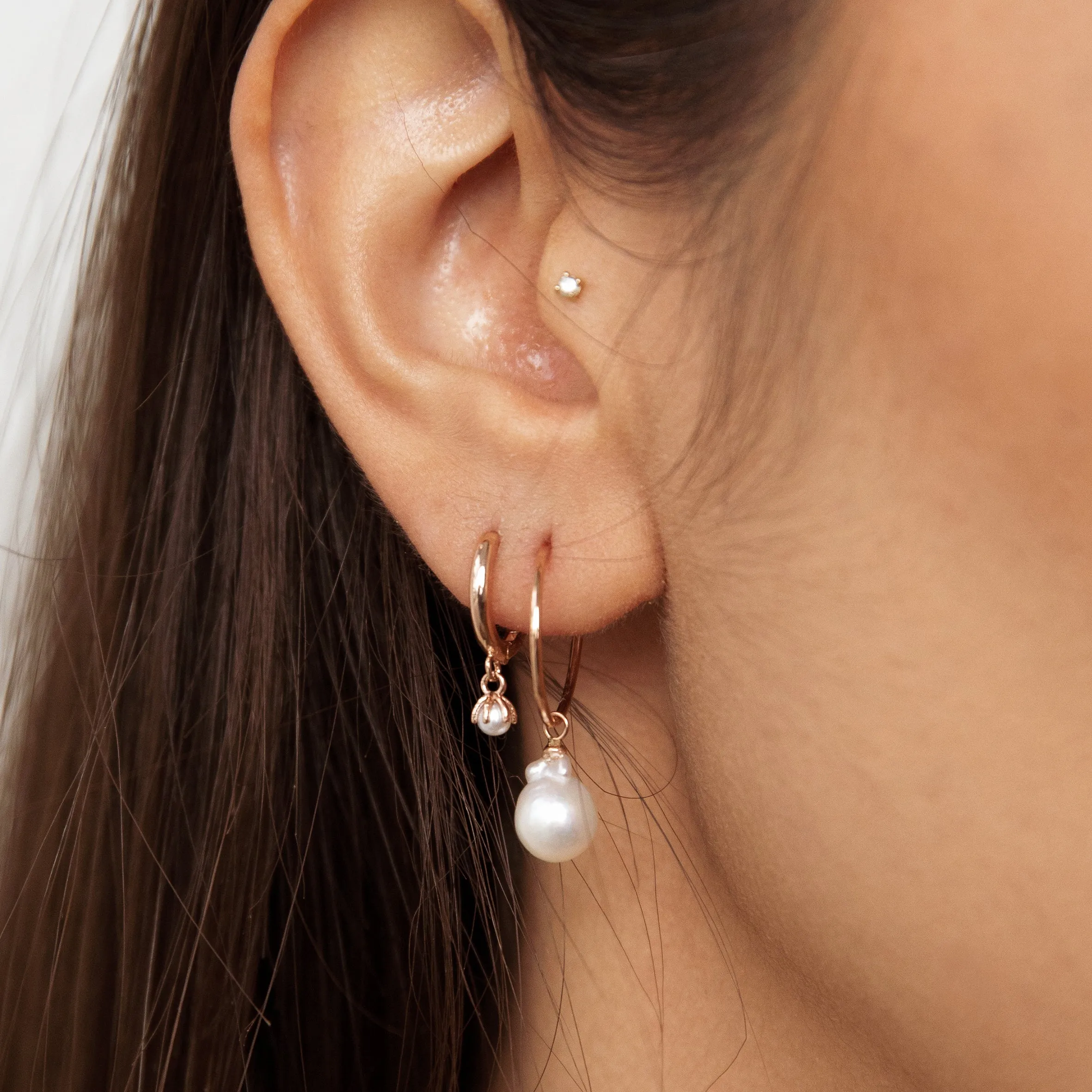 Pearl blossom sleeper Earring (single) - 14K/ 18K Gold