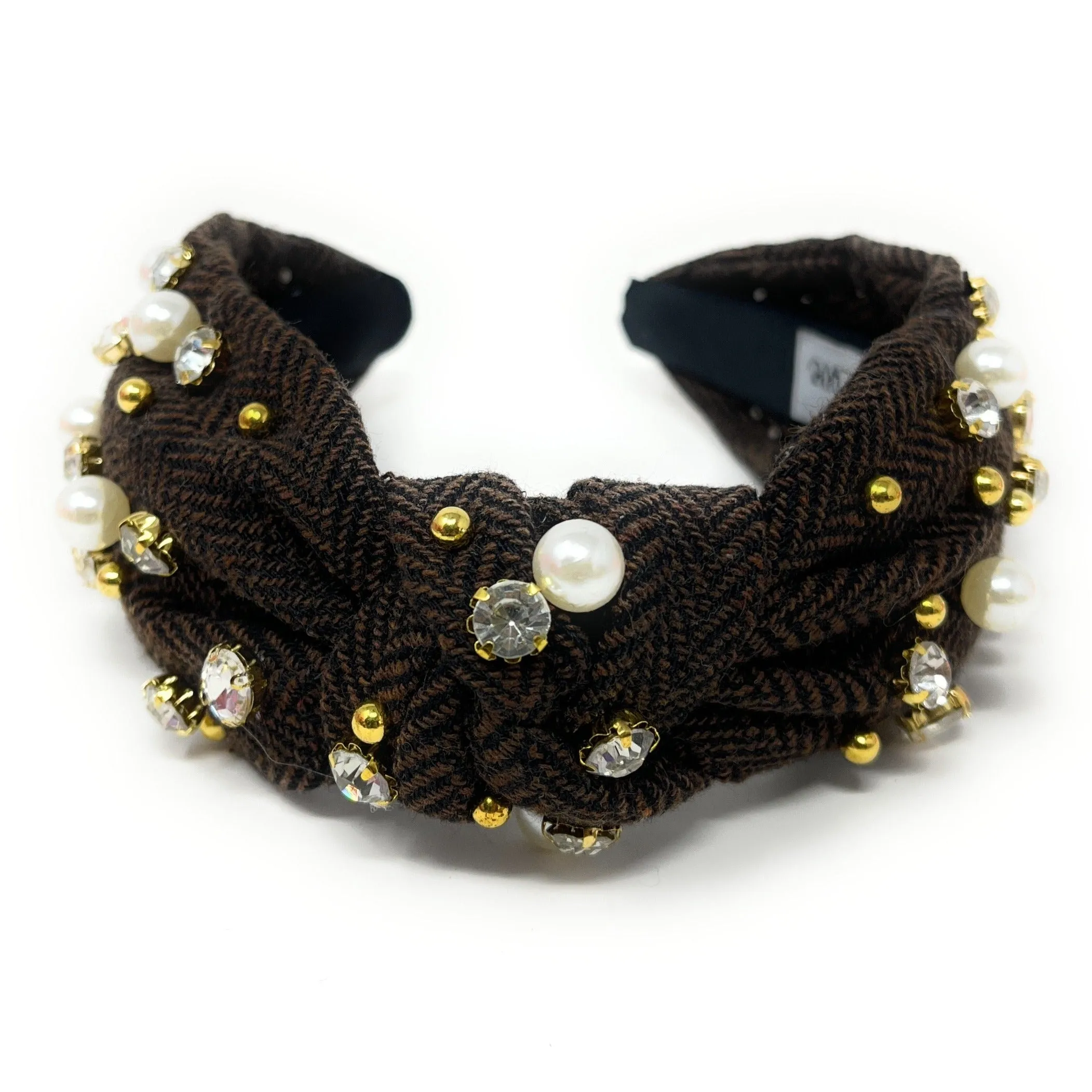 Plaid Knot Jeweled Headband