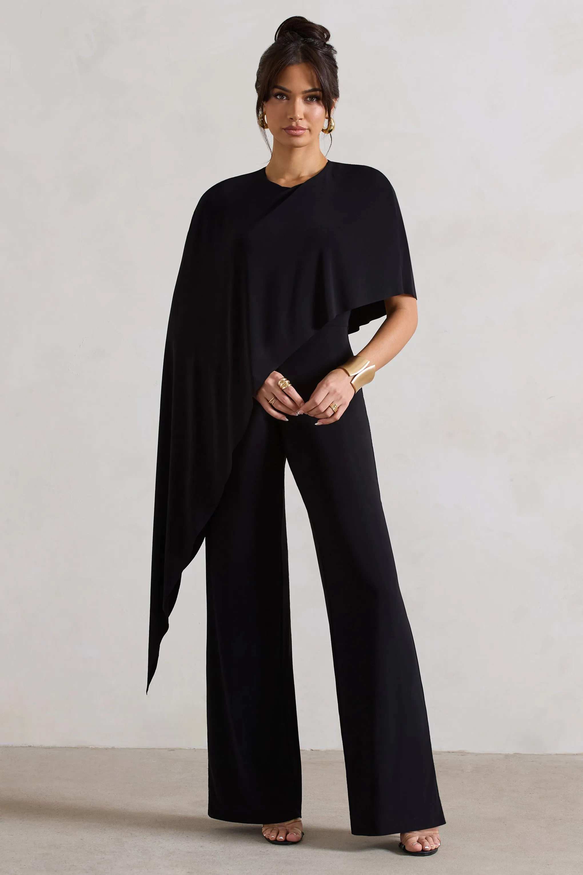 Reserve | Black Wide-Leg Jumpsuit With Asymmetric Cape