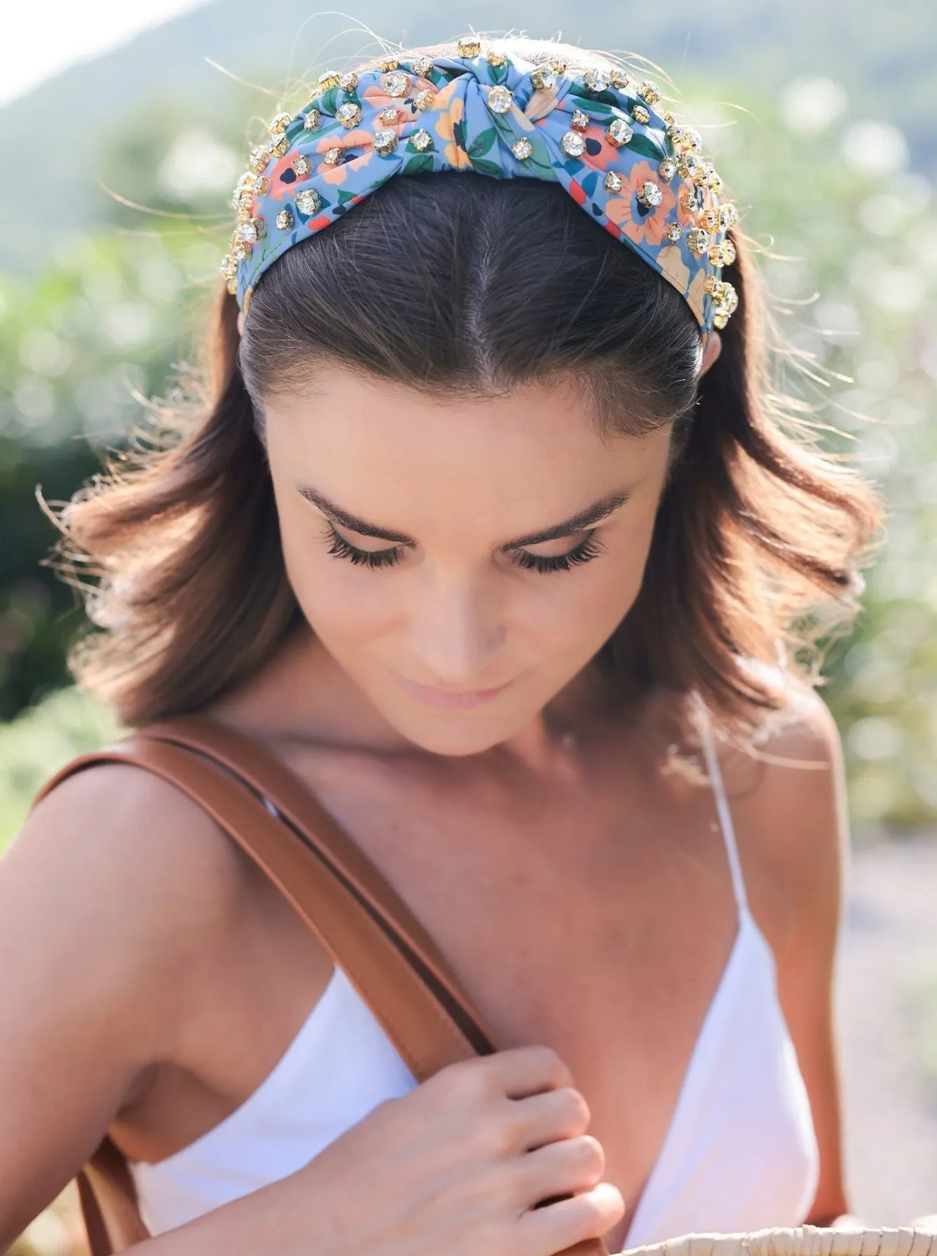 Shiraleah Floral Embellished Knotted Headband, Sky