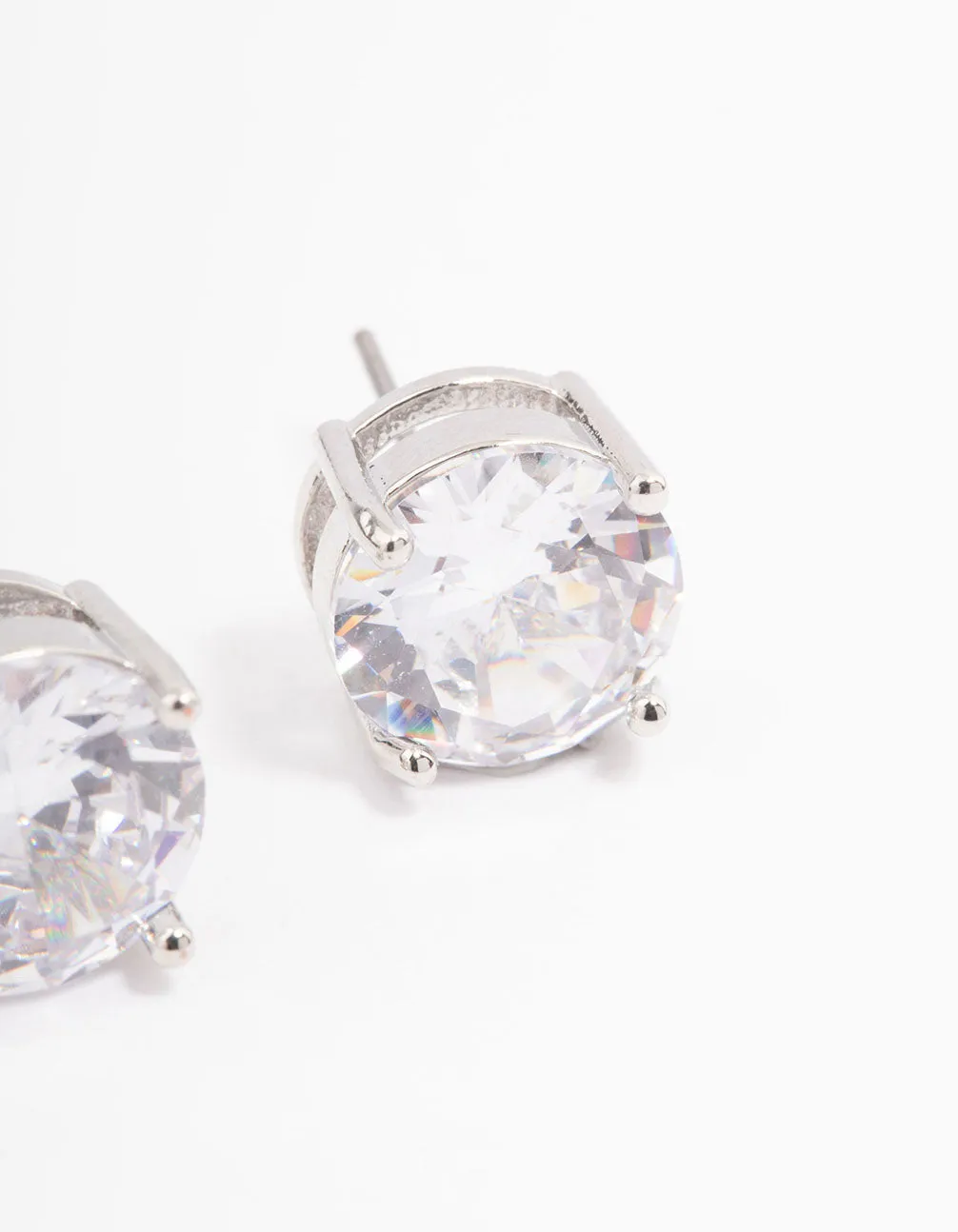 Silver Cubic Zirconia Round Statement Stud Earrings