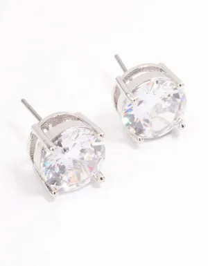 Silver Cubic Zirconia Round Statement Stud Earrings