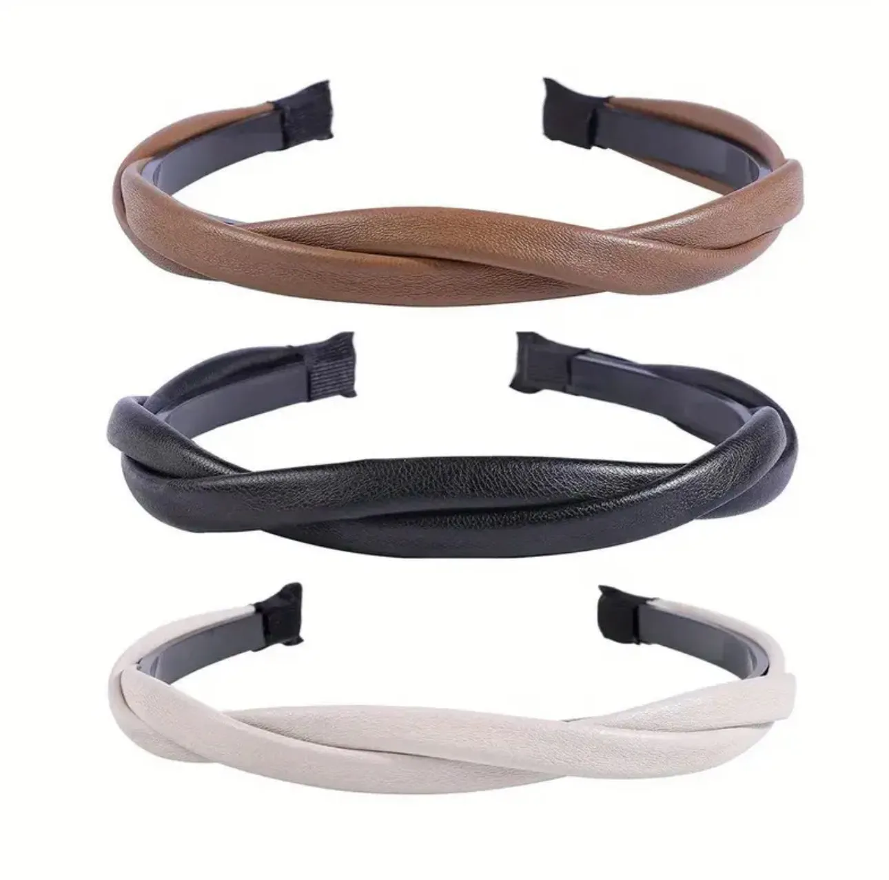 Solid Color PU Leather Braided Headband Coffee Beige Black Twisted Hairband Minimalist Hair Band Hair Accessories