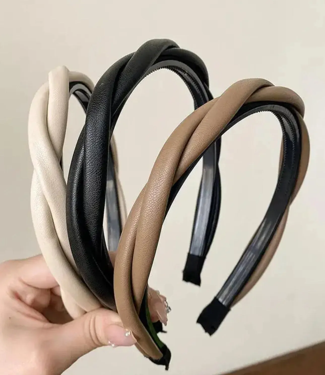 Solid Color PU Leather Braided Headband Coffee Beige Black Twisted Hairband Minimalist Hair Band Hair Accessories