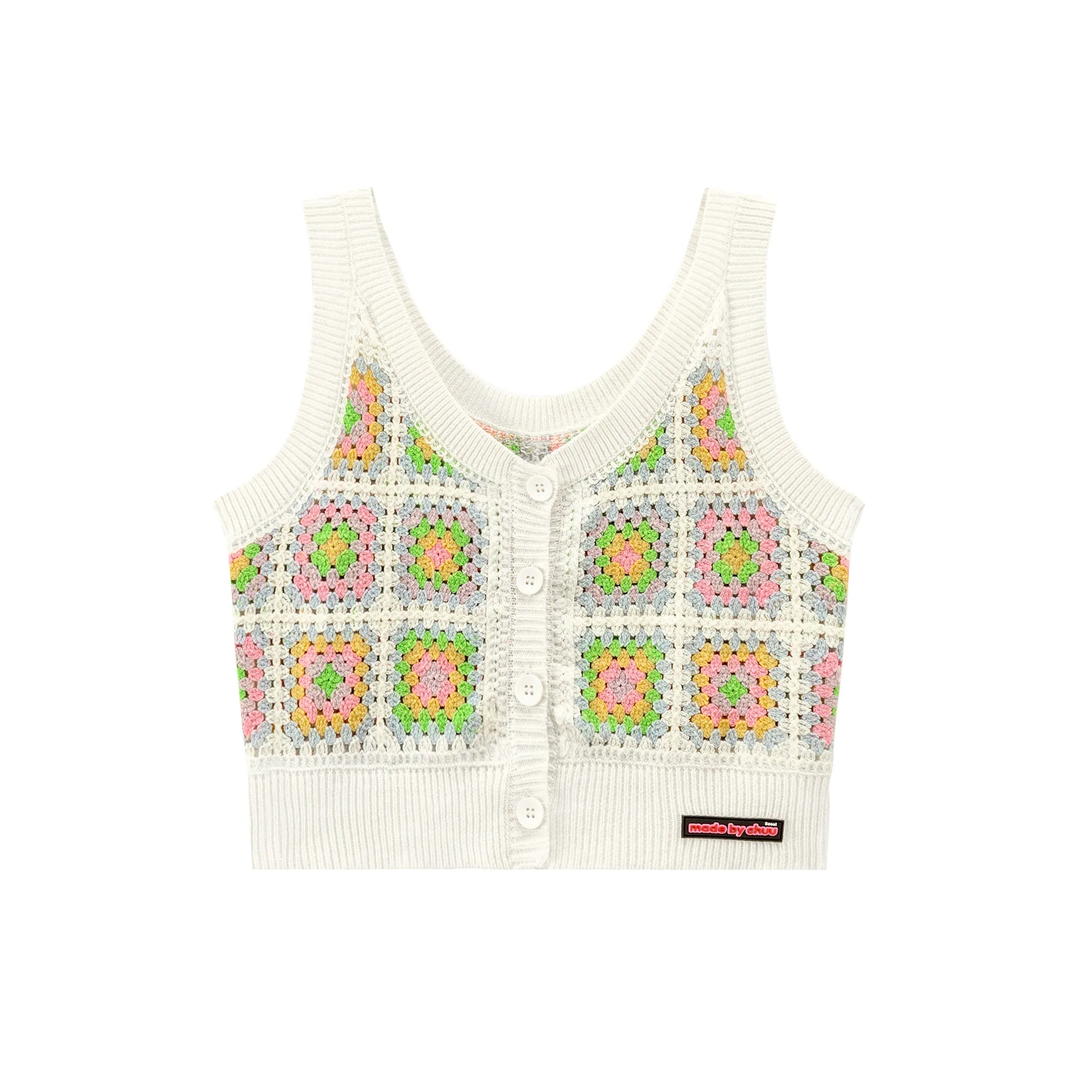 Square Mosaic Crochet Buttoned Vest