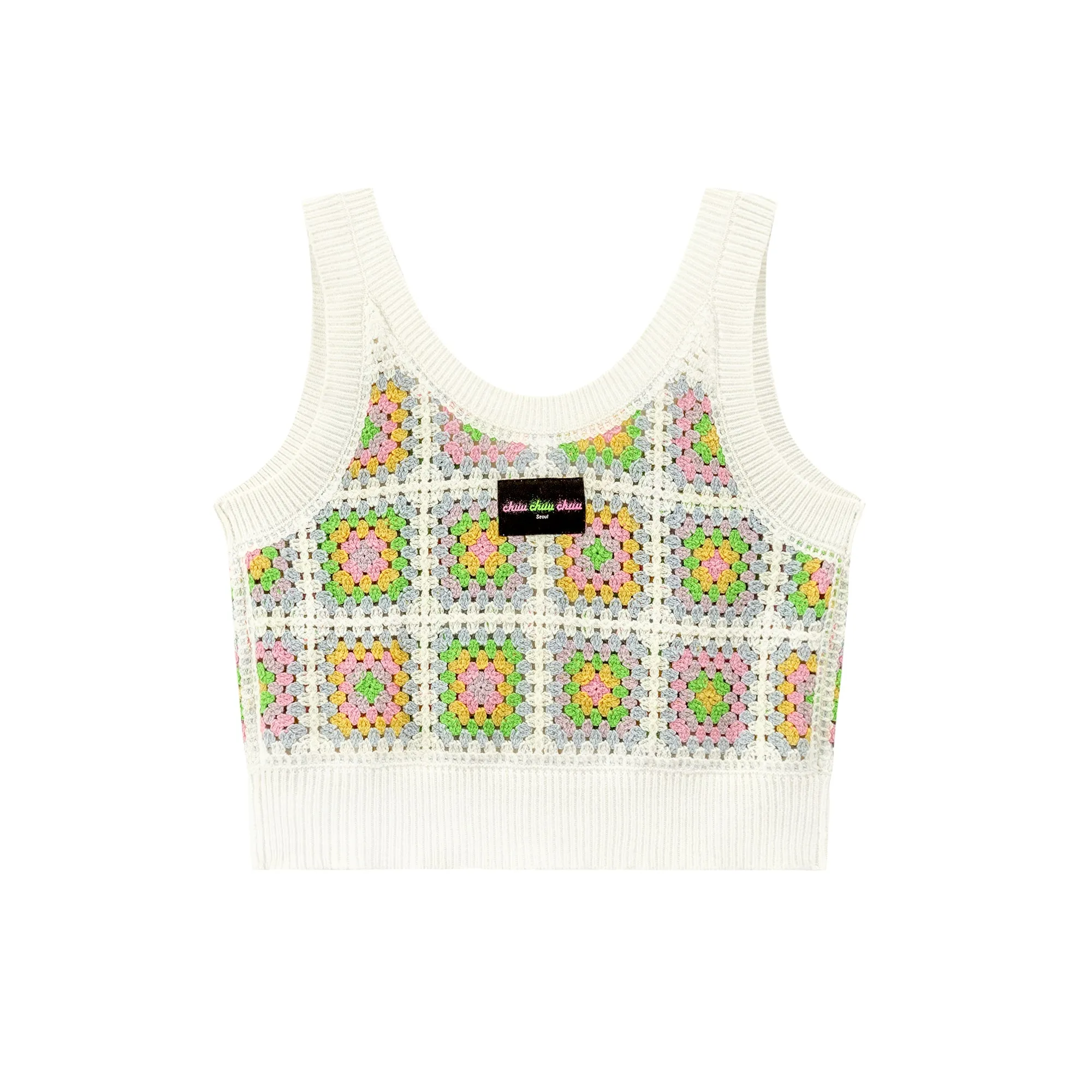 Square Mosaic Crochet Buttoned Vest