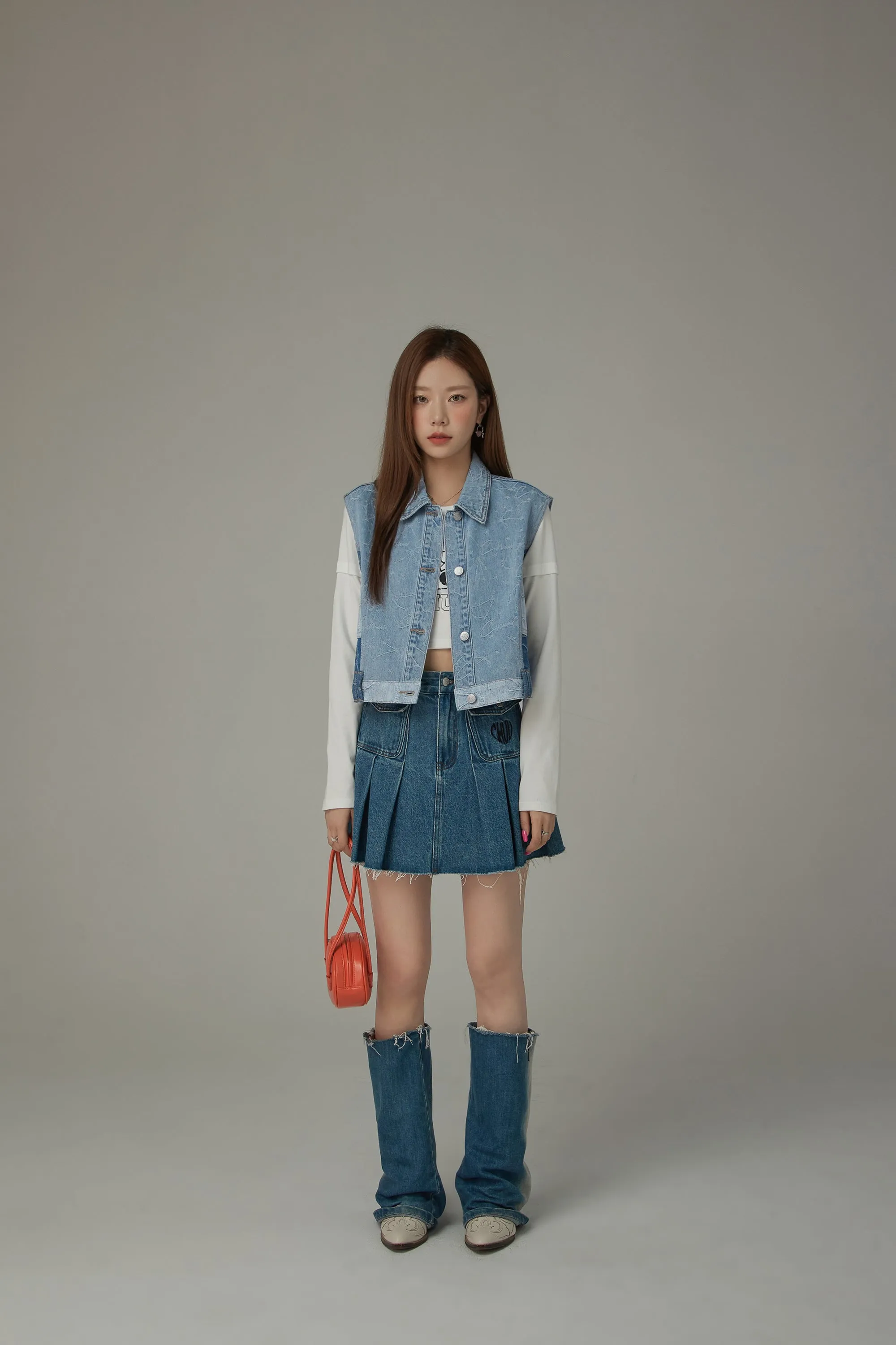 Stitched Color Matching Denim Vest