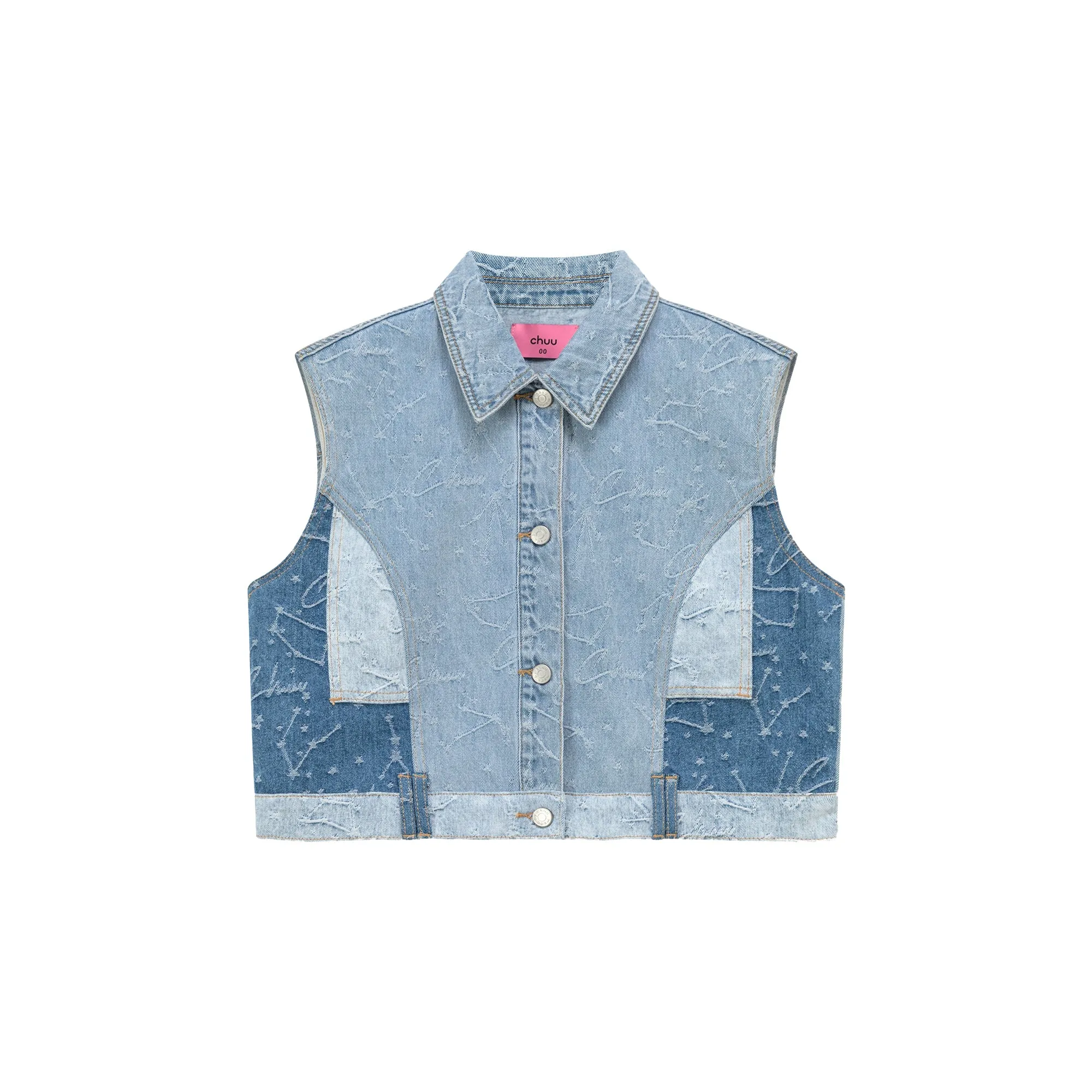 Stitched Color Matching Denim Vest