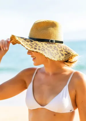 Sun Panama Leopard Wide Brim Belted Trendy Hat