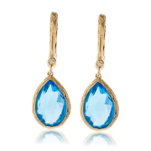 Tear Drop Blue Topaz with Textured Halo Dangle Earrings