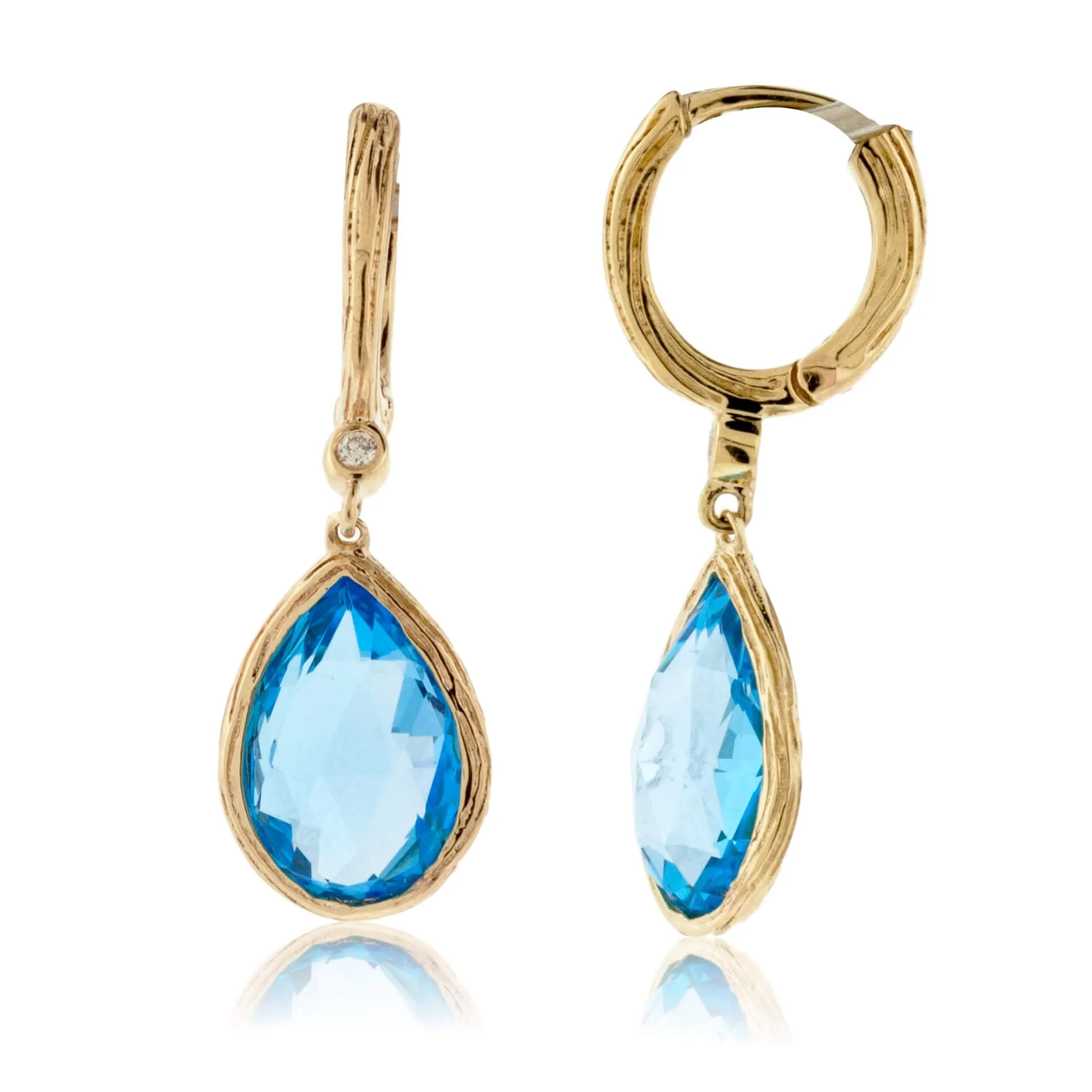 Tear Drop Blue Topaz with Textured Halo Dangle Earrings