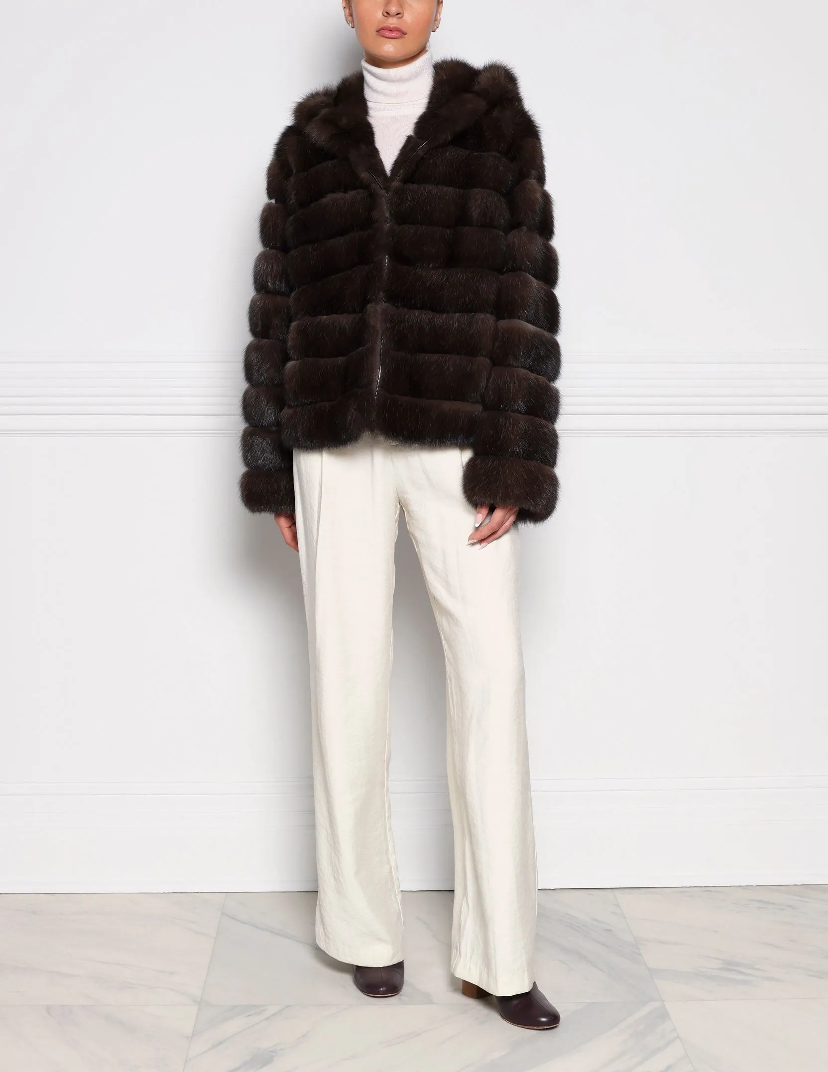 The Sarah Sable Fur Hooded Jacket