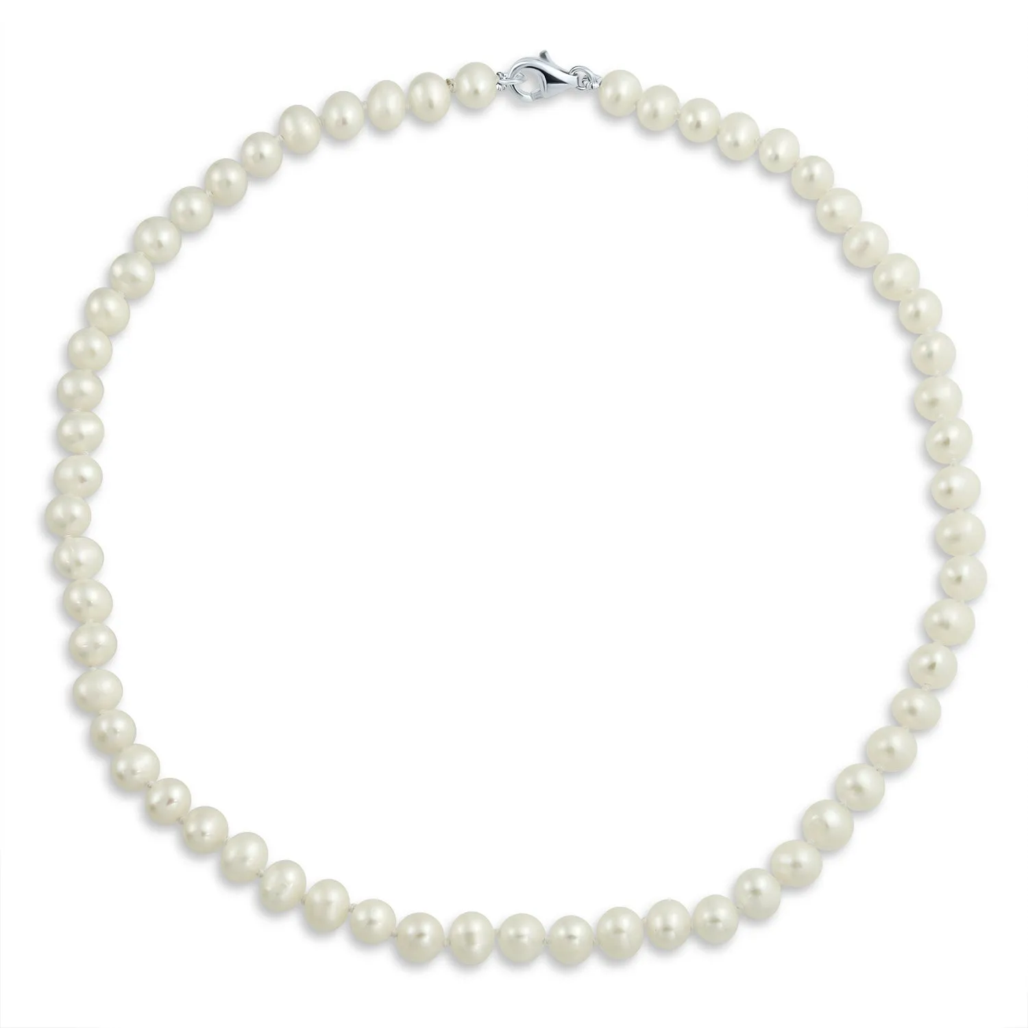 Traditional Bridal Classic Pearl Strand Necklace 7MM 18" with Silver Clasp