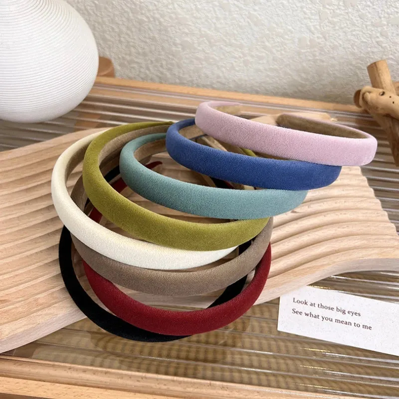 VAIGE Retro Velvet Thin Headbands - Solid Color Elastic Hair Hoops for Casual Use, Geometric Pattern, Comfortable Polyester Hair Accessories