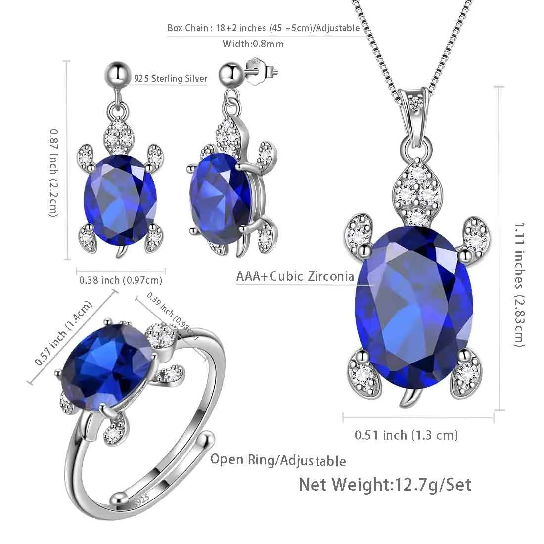 Women Turtle Jewelry Sets 4PCS Birthstone Girls Birthday Gift Sterling Silver